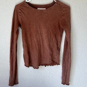 Free People Women's Long Sleeve Brown Shirt Size: S